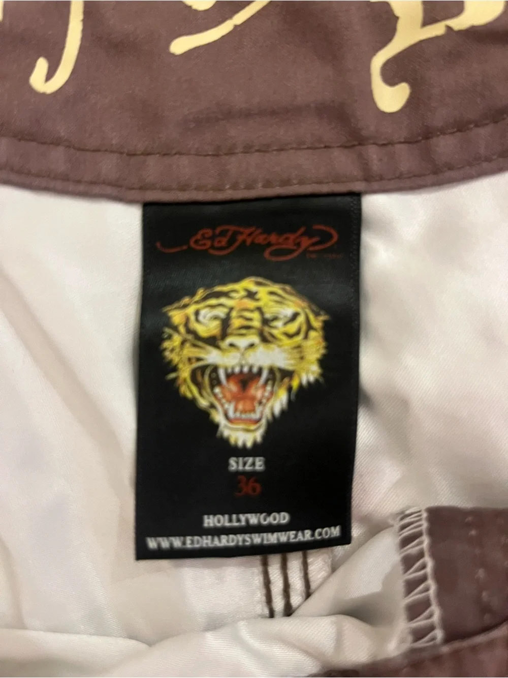 Ed Hardy Brown, Cream & Red Tiger Graphic Board Shorts